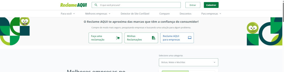 Imagem da página inicial do site Reclame Aqui